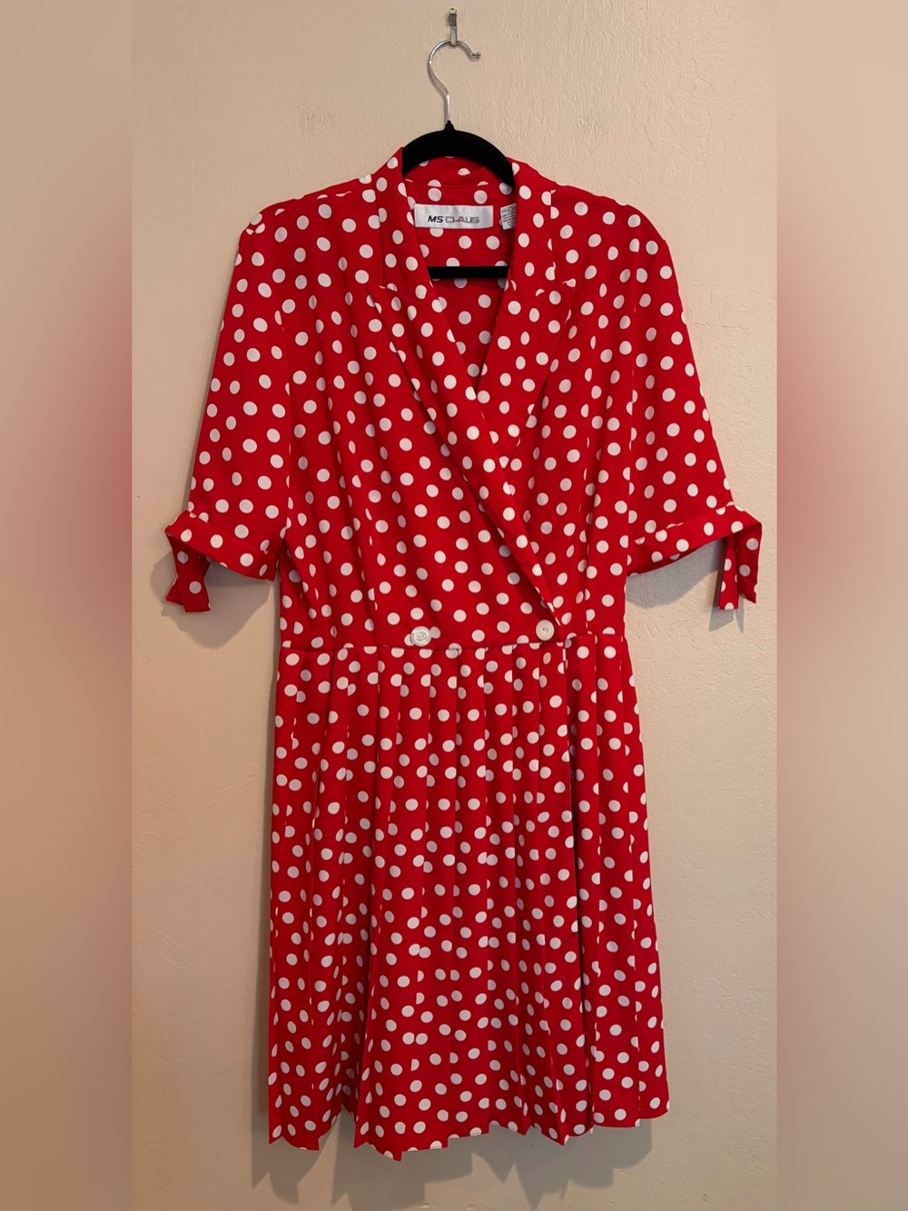 Ms Chaus Red and White Polka Dot Retro Midi Dress, 3/4 Sleeve, size 14